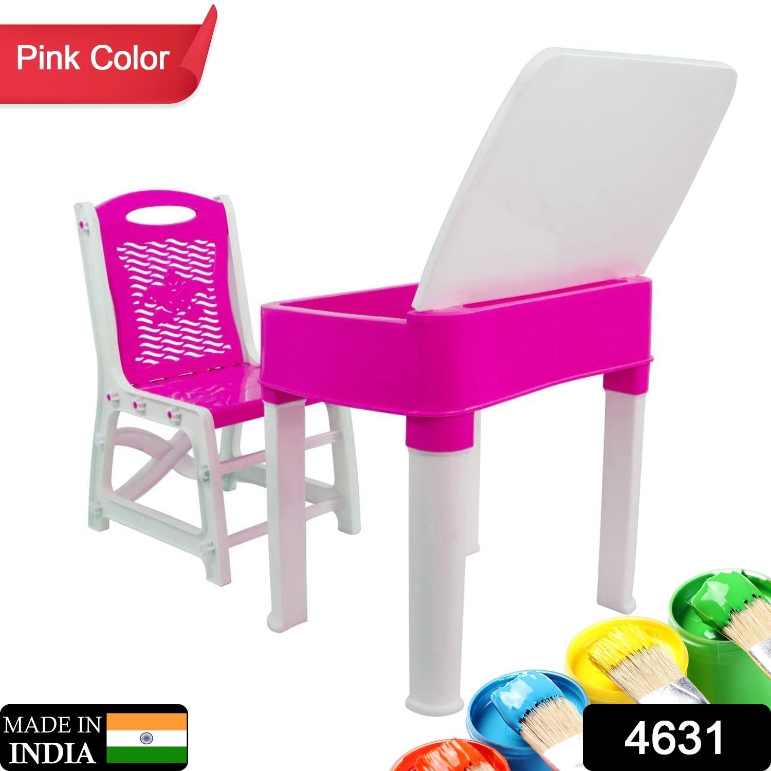 Study Table And Chair Set For Boys And Girls With Small Box Space For Pencils Plastic High Quality Study Table (Pink) - Discount Karo