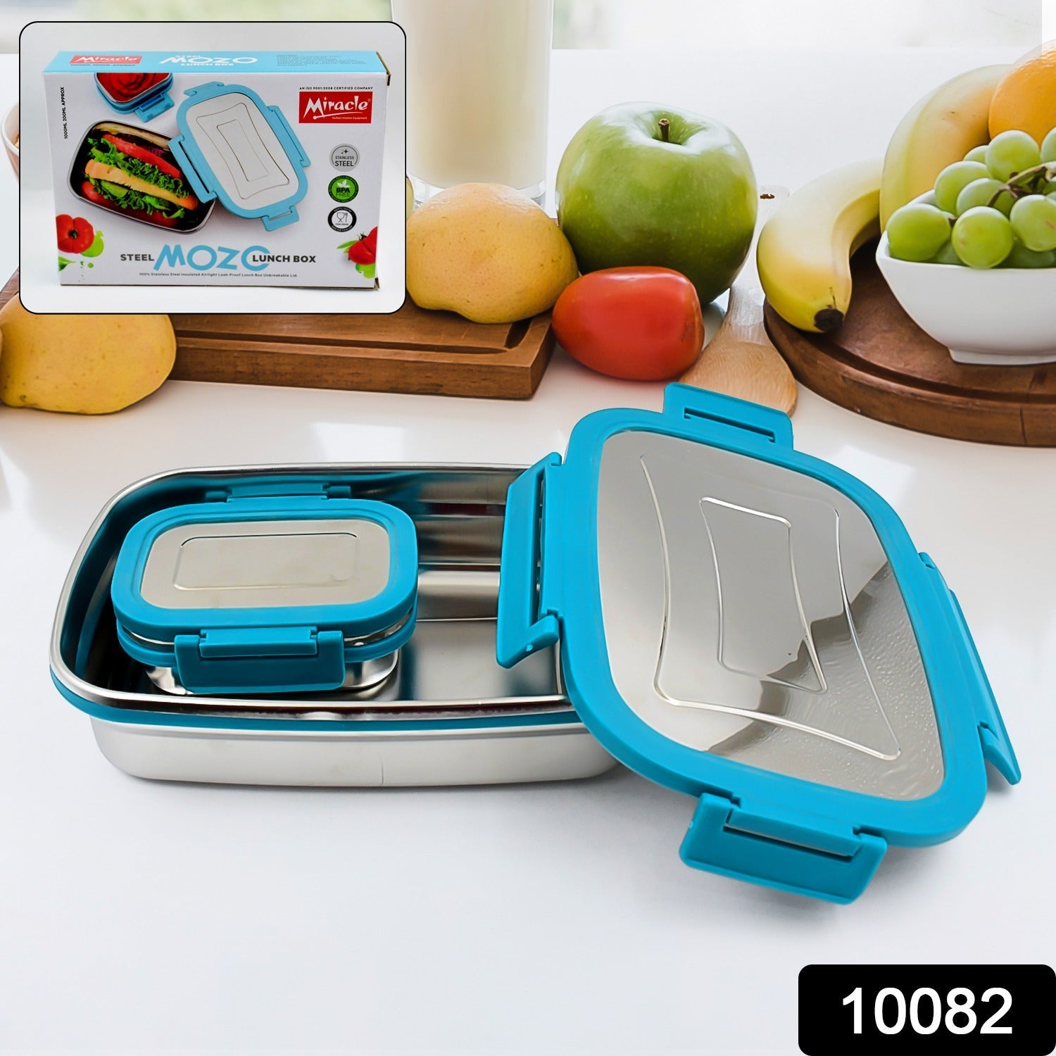 Premium Stainless Steel Lunch Box for Kid, 2 Containers Lunch Box, Perfect Size Meal Lunch Box Set for Office, School and Travelling Tiffin Box  (1000 ML+ 200 ML Approx) - Discount Karo