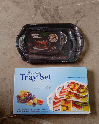 Serving Tray Set  (Pack of 3 Pcs) (Small, Medium, Large) (Multicolour) - Discount Karo