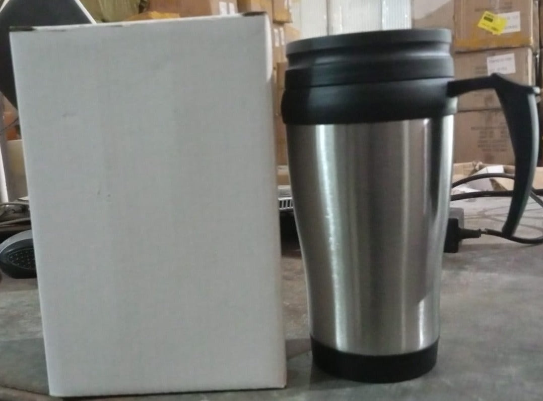 Stainless Steel Vacuum Glass Insulated Glass Coffee Cups (With Lid & Handle / 1 pc) - Discount Karo