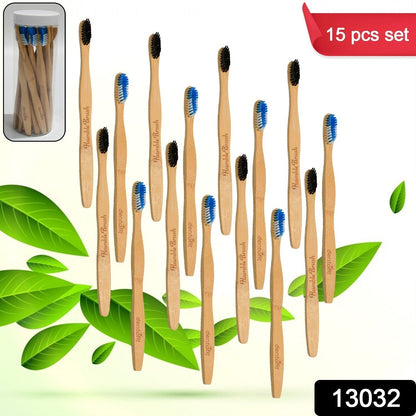 Bamboo Wooden Toothbrush Soft Toothbrush Wooden Child Bamboo Toothbrush Biodegradable Manual Toothbrush for Adult, Kids (15 pcs set / With Round Box) - Discount Karo