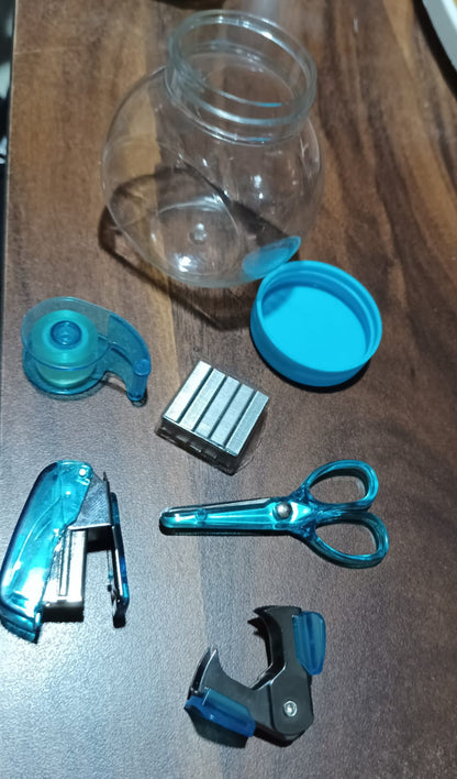 Mini Office Stationery Set -  Stapler, Scissors, Paper Clips, Tape Dispenser, Transparent Tape, And Staples - Discount Karo