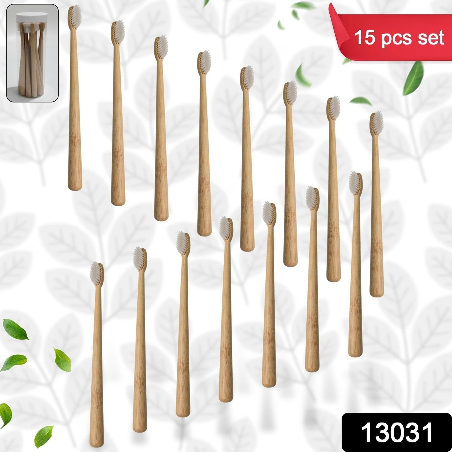 Bamboo Wooden Toothbrush Soft Toothbrush Wooden Child Bamboo Toothbrush Biodegradable Manual Toothbrush for Adult, Kids (15 pcs set / With Round Box) - Discount Karo