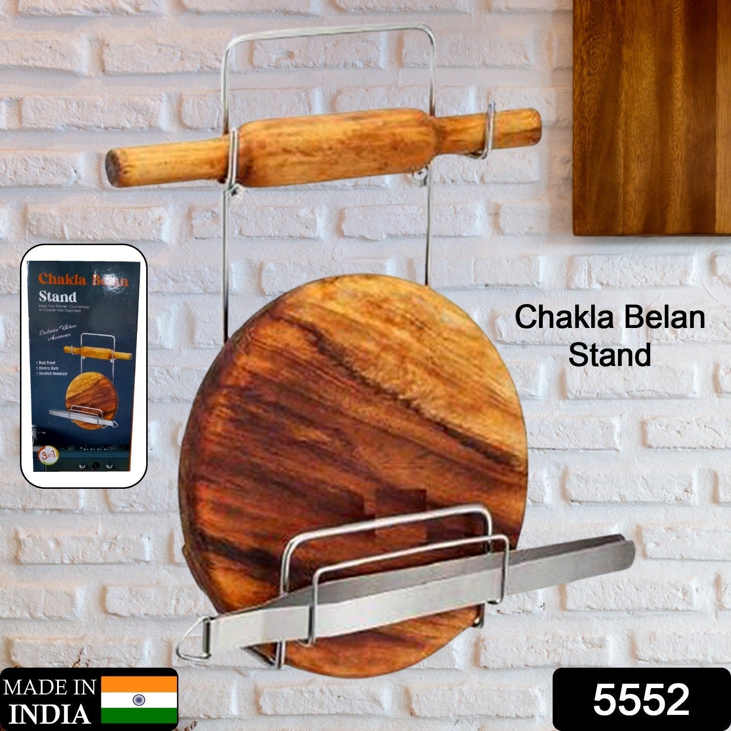 Chakla Belan Chimta Stand Rolling Pin Board Tong Holder Silver Stainless Steel Multi-Purpose Rack for Kitchen (1 Pc ) - Discount Karo