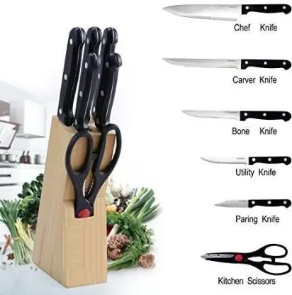 Kitchen Knife Set with Wooden Block and Scissors (5 pcs, Black) - Discount Karo