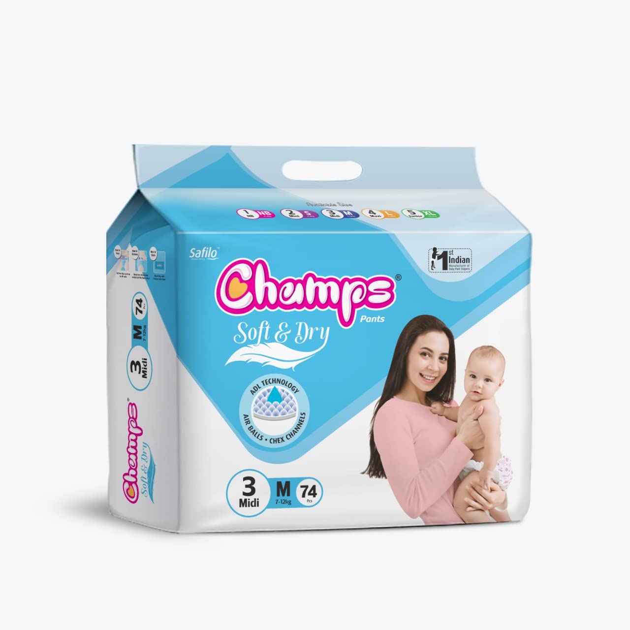 Champs Soft and Dry Baby Diaper Pants 74 Pcs (Medium Size M74) - Discount Karo