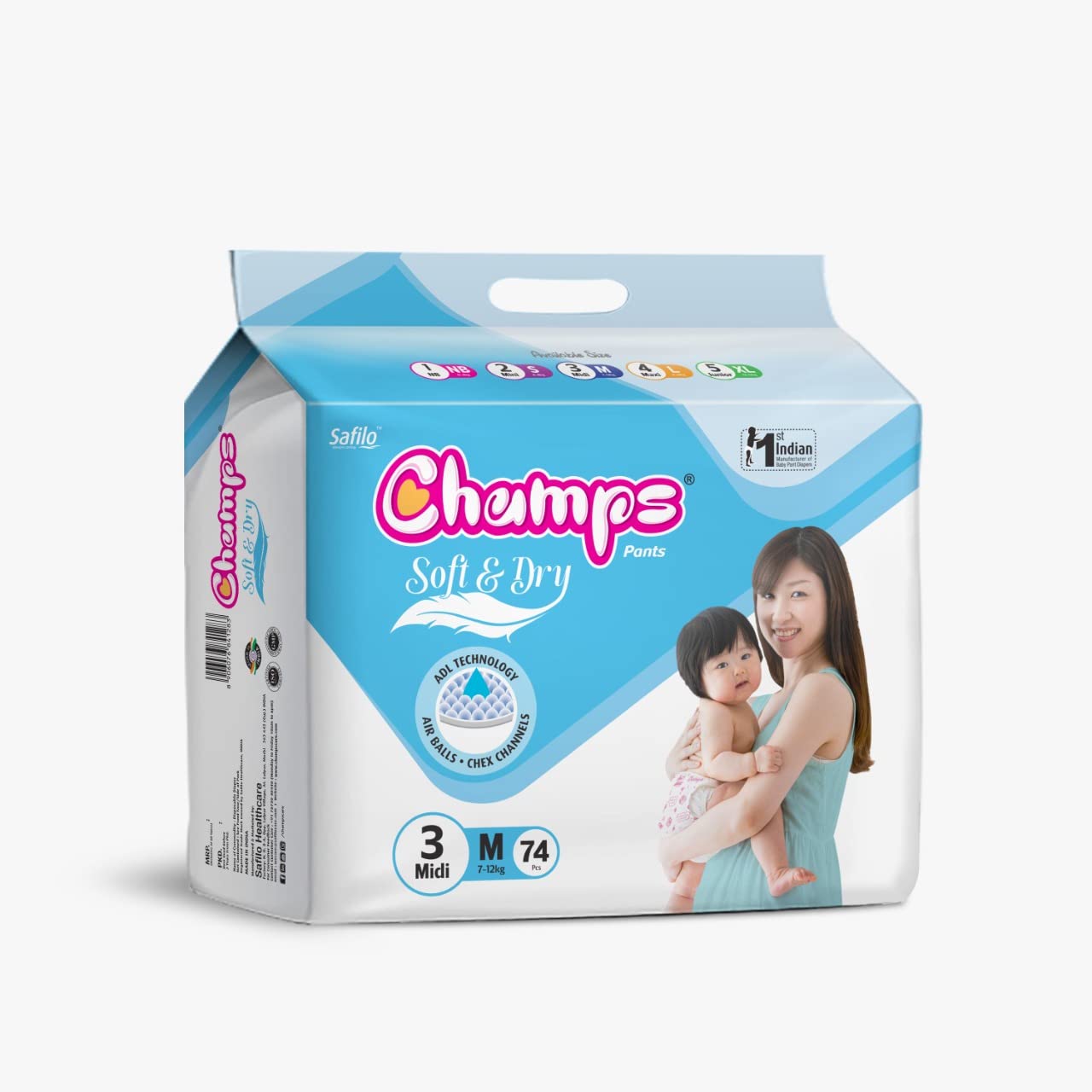 Champs Soft and Dry Baby Diaper Pants 74 Pcs (Medium Size M74) - Discount Karo