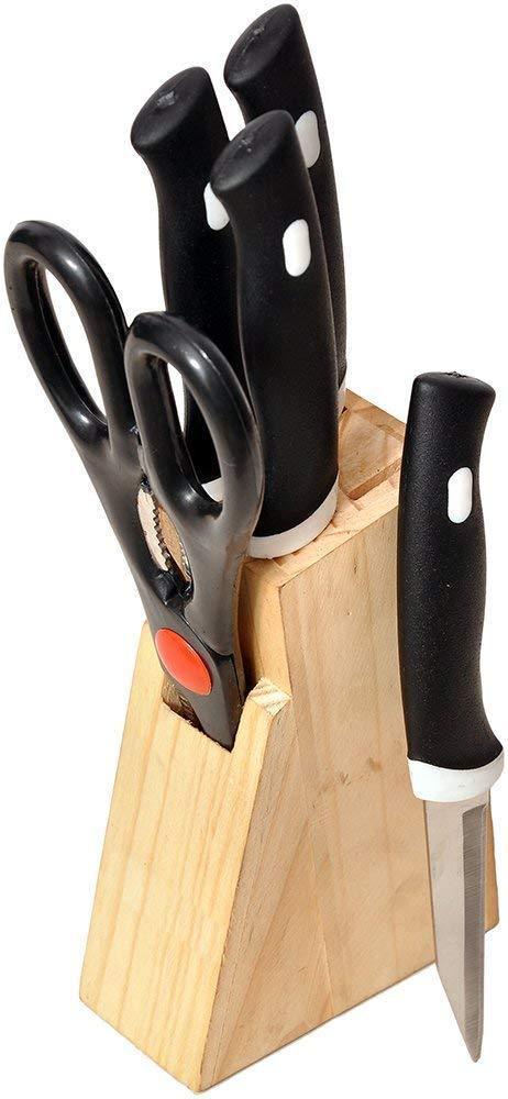 Kitchen Knife Set with Wooden Block and Scissors (5 pcs, Black) - Discount Karo