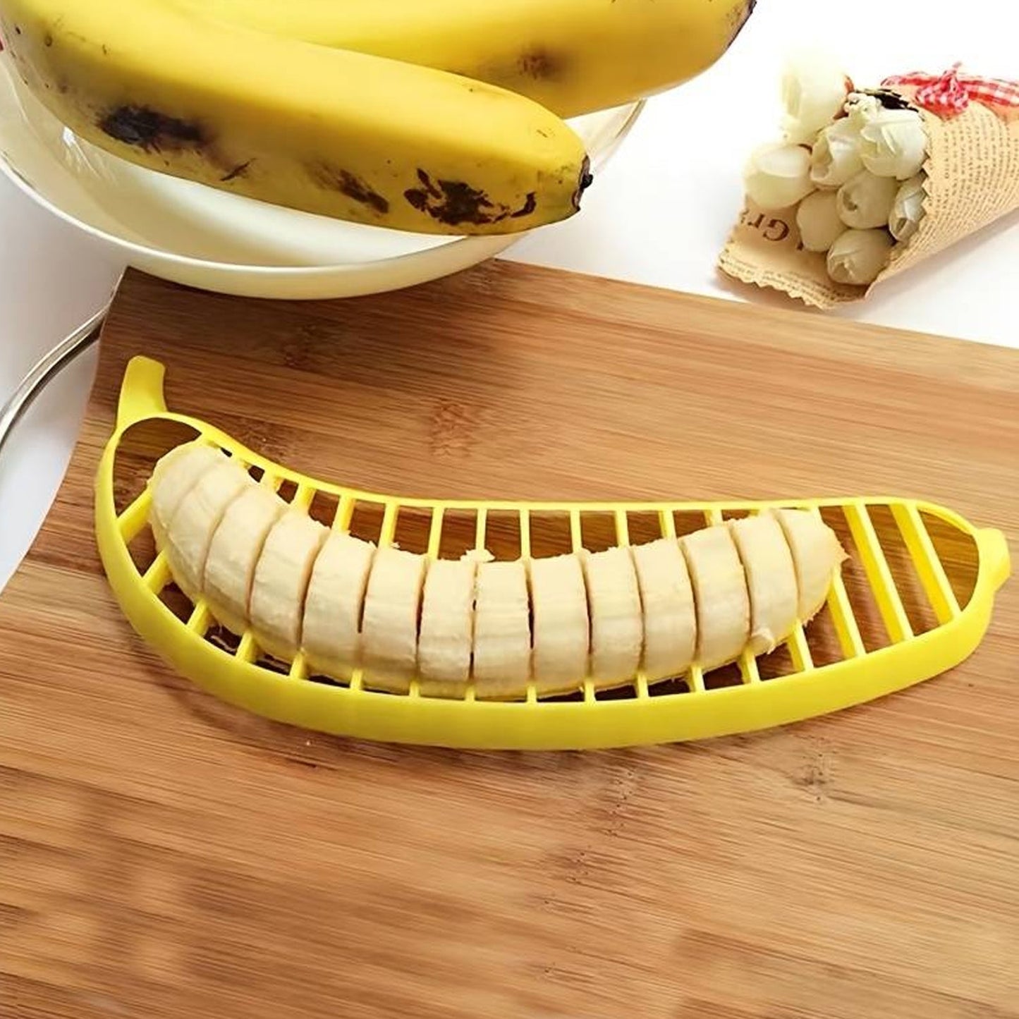 Banana Slicer- Perfect for Fruit Salads Handle Plastic Banana Fruit Slicer Cutter Chopper - Discount Karo