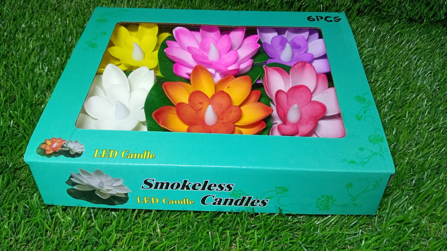 Water Floating Smokeless Candles & Lotus Flowers Sensor Led TeaLight for Outdoor and Indoor Decoration - Pack of 6 Candle (Pack of 6)