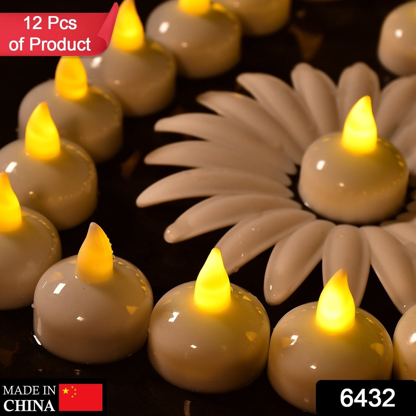 Set of 12 Flameless Floating Candles Battery Operated Tea Lights Tealight Candle - Decorative, Wedding.( Diya , Divo , Diva , Deepak , Jyoti ,)