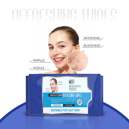 Refreshing Wet Wipes for Face | Facial Cleansing | Refreshing & Skin Hydration| Soothing for skin | pH Balance & Alcohol Free | Nourishing with Fruit extract | 25 Wipes - Discount Karo