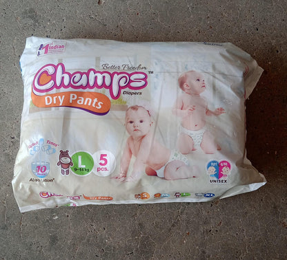 Champs Small Baby Large Diaper Pants (5 Pcs): Ultra-Absorbent for Travel - Discount Karo