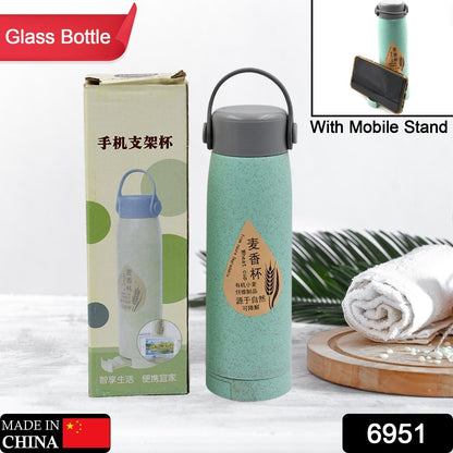 High Portable Water Bottle, Creative Wheat Fragrance Glass Bottle Water with Mobile Phone Holder Wide Mouth Glass Water 380ml (MOQ :- 80 pc) - Discount Karo