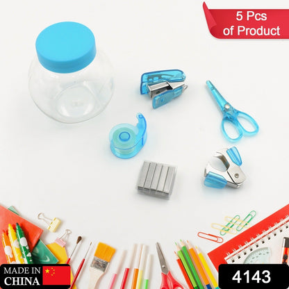 Mini Office Stationery Set -  Stapler, Scissors, Paper Clips, Tape Dispenser, Transparent Tape, And Staples - Discount Karo