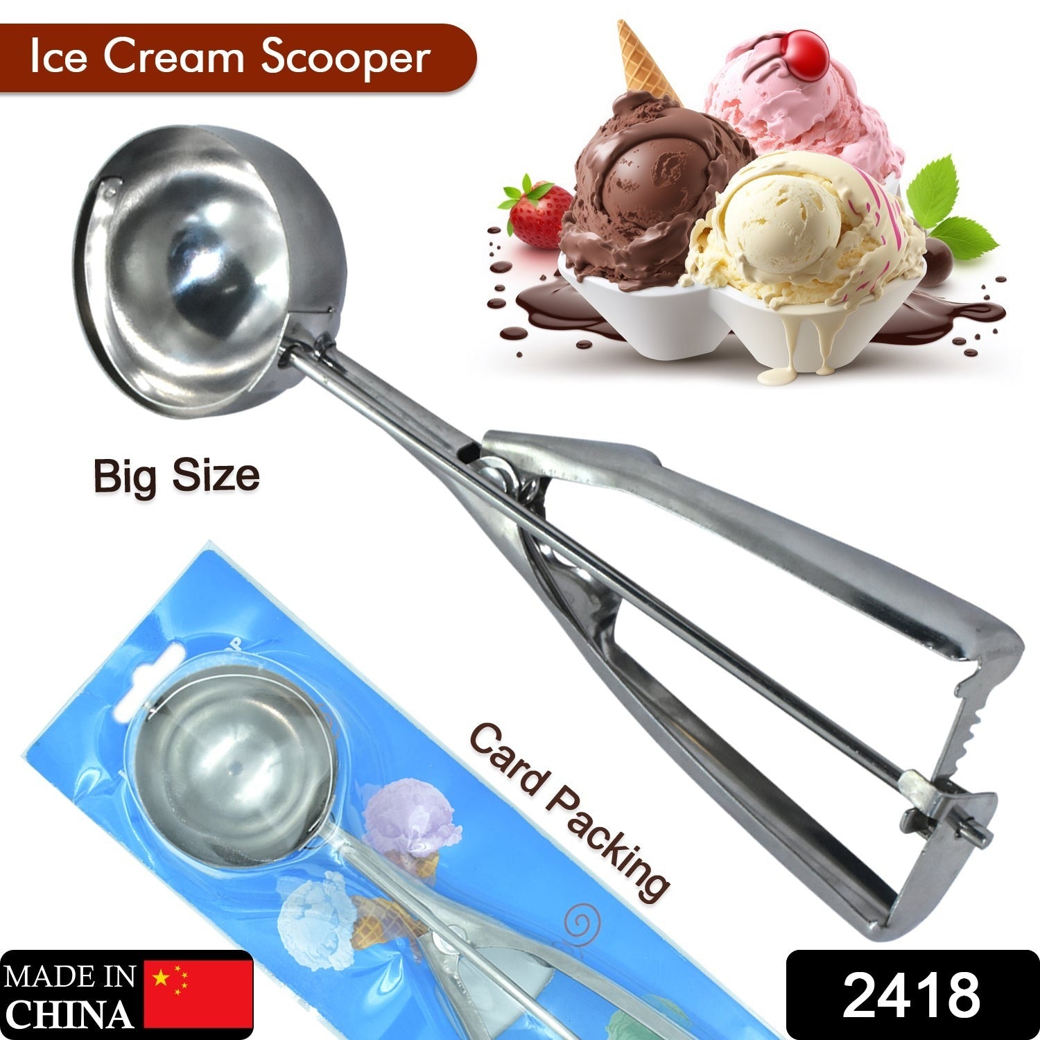 Ice Cream Serving Scoop | Stainless Steel Premium Quality Ice Cream Serving Spoon Scooper with Trigger Release - Discount Karo