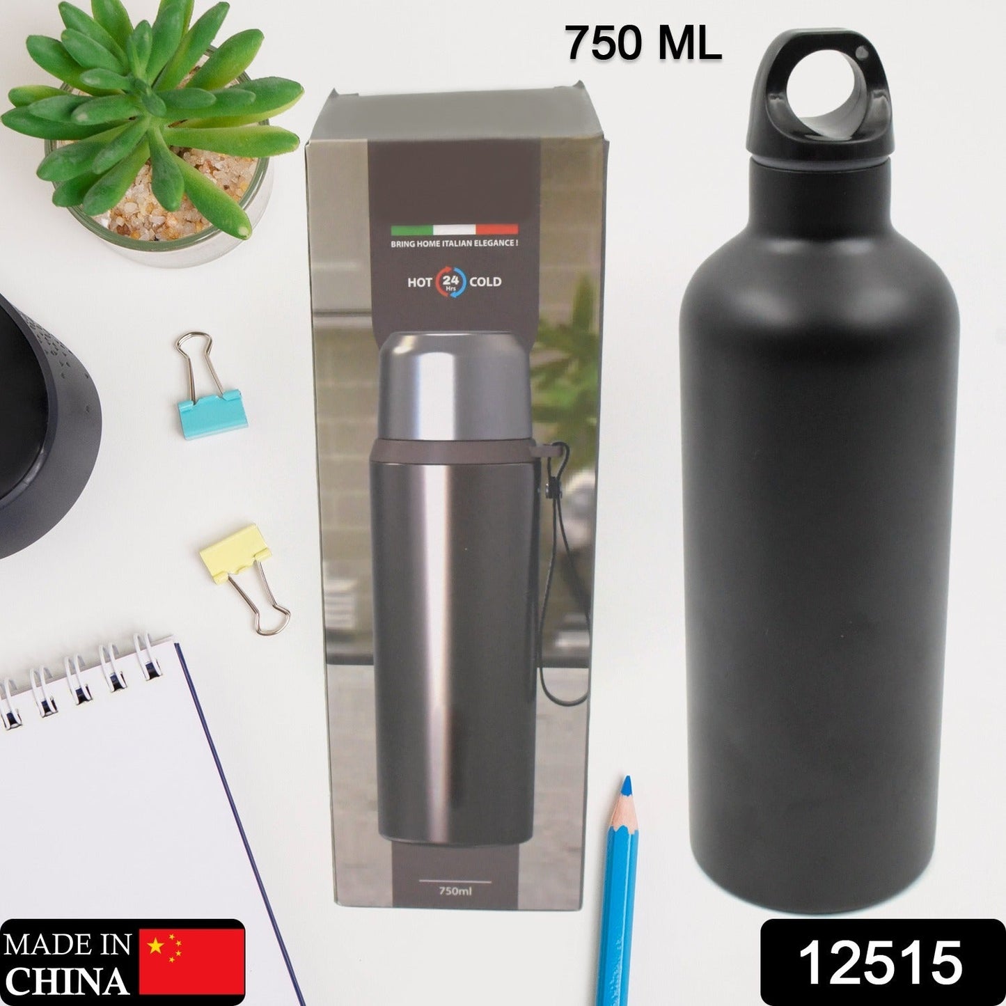 Vacuum Stainless Steel Water Bottle With Carry Handle, Fridge Water Bottle, Leak Proof, Rust Proof, Cold & Hot | Leak Proof | Office Bottle | Gym | Home | Kitchen | Hiking | Trekking | Travel Bottle (Approx 750 ML ) - Discount Karo