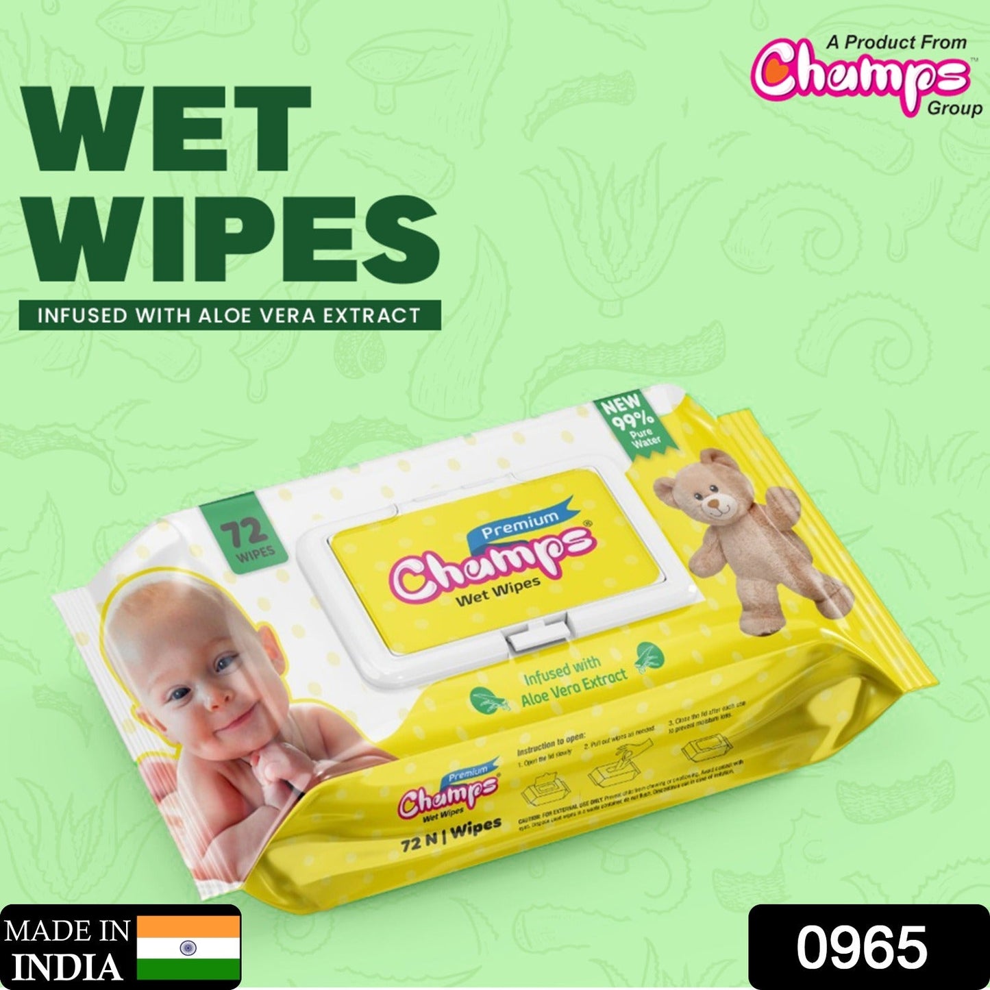 Champs Premium Wet Wipes Infused With Aloe Vera Extract Wet Wipes (72 N Wipes ) - Discount Karo