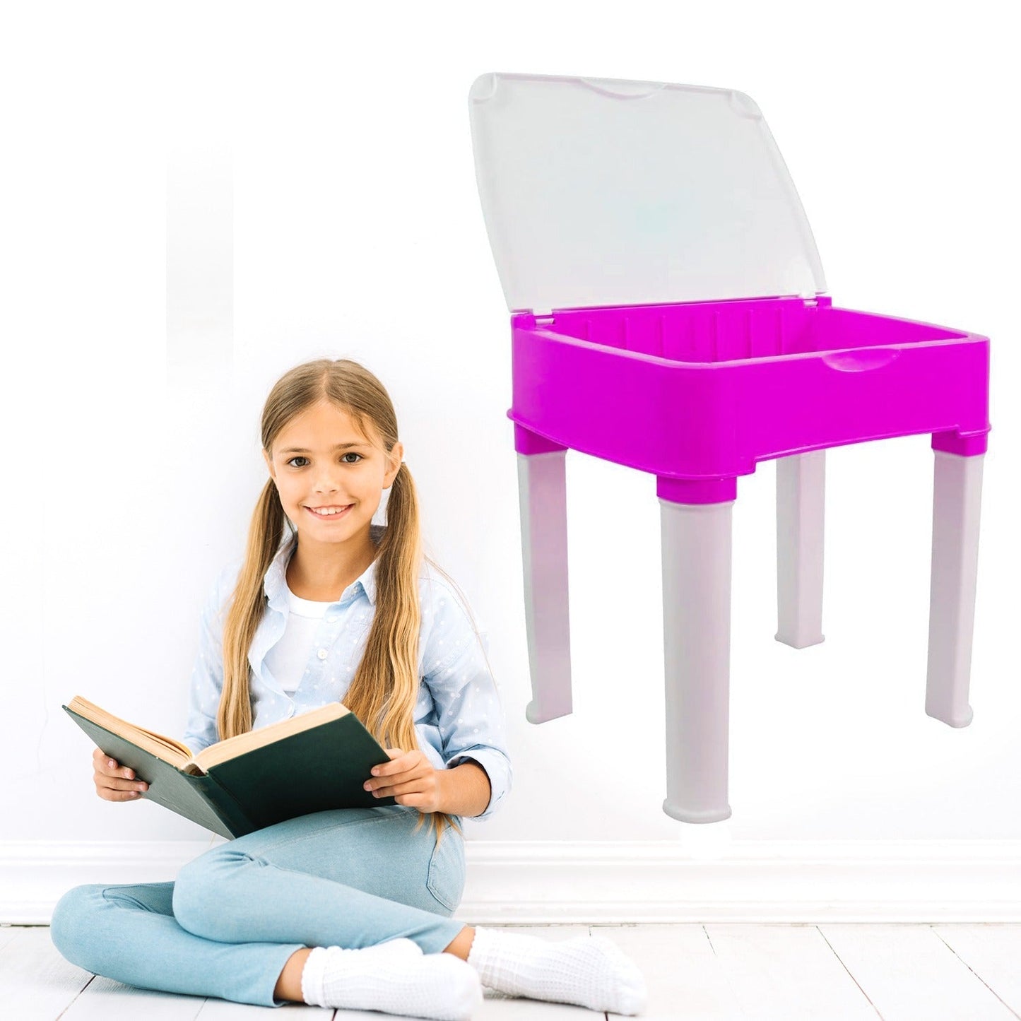 Study Table And Chair Set For Boys And Girls With Small Box Space For Pencils Plastic High Quality Study Table (Pink) - Discount Karo