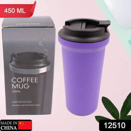 Inside Stainless Steel & Outside Plastic Vacuum Insulated  Insulated Coffee Cups Double Walled Travel Mug, Car Coffee Mug with Leak Proof Lid Reusable Thermal Cup for Hot Cold Drinks Coffee, Tea (1 Pc 450ML) - Discount Karo