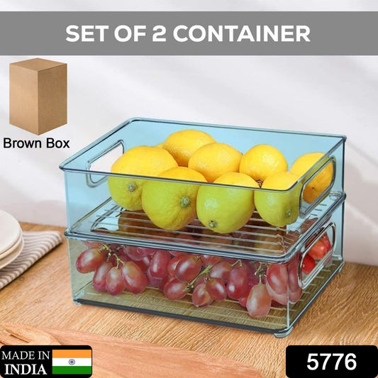 Plastic Refrigerator Organizer Bins, Set Of 2 Stackable Fridge Organizers with Handle, Clear Organizing Food Fruit Vegetables Pantry Storage Bins for Freezer kitchen Cabinet Organization and Storage (2 Pcs Set Mix Color) - Discount Karo