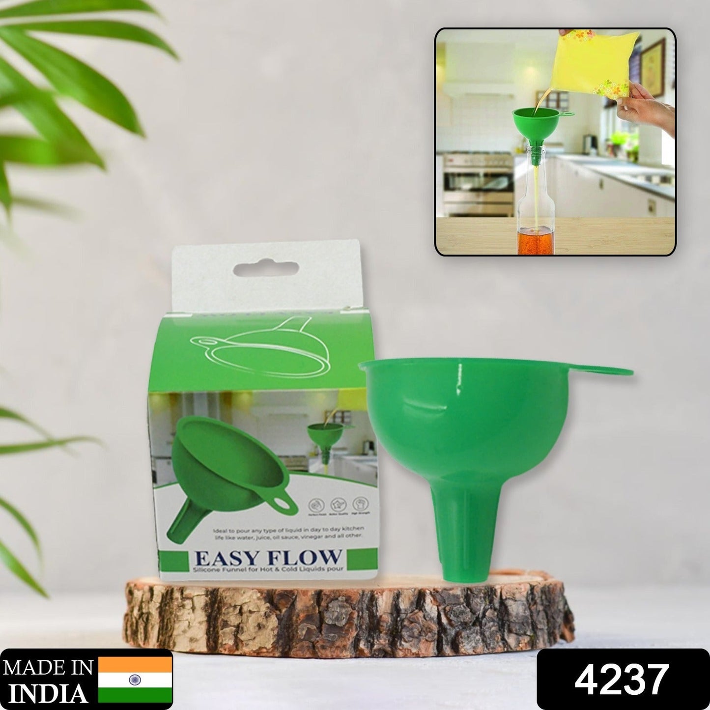 Silicone Funnel For Pouring Oil, Sauce, Water, Juice And Small Food-Grains (1 Pc Green) - Discount Karo