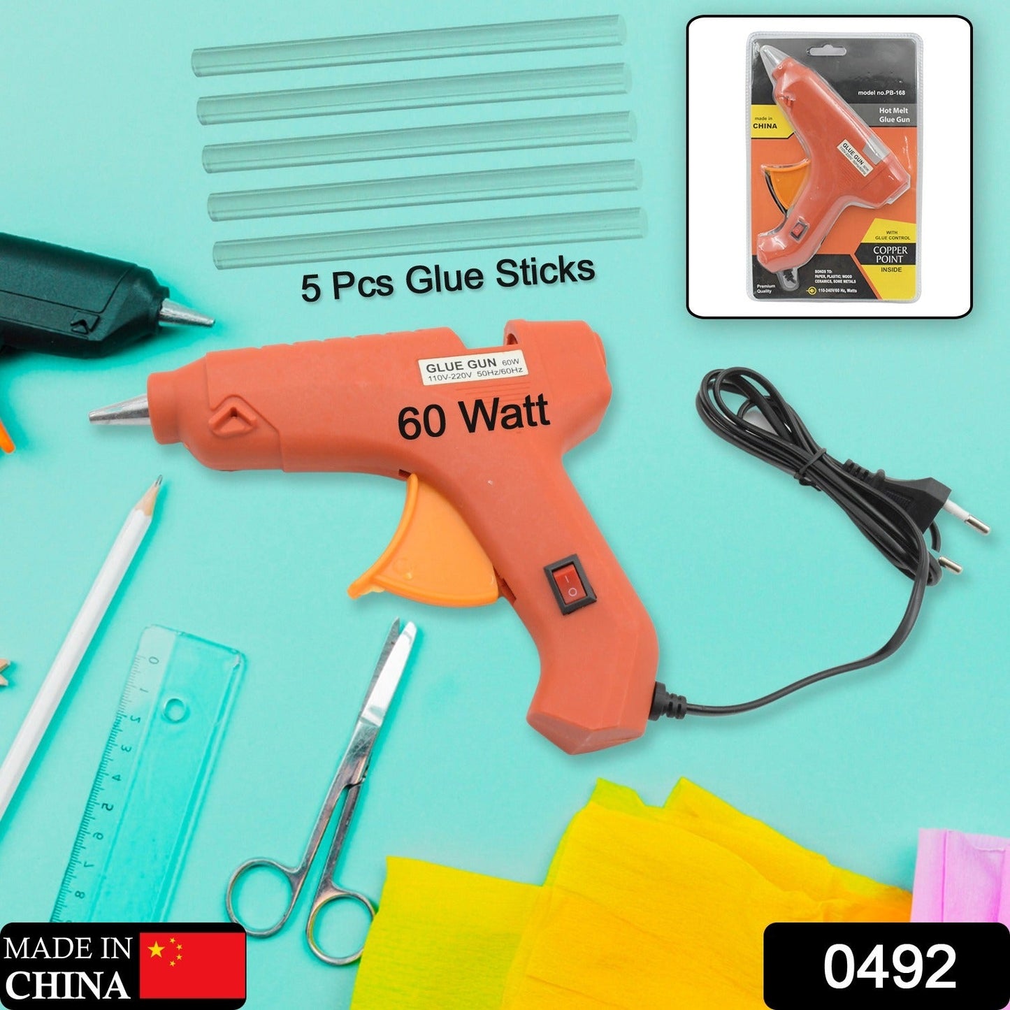 Professional 60 Watt Hot Melt Glue Gun with 5 Glue Sticks & On/Off Switch - Discount Karo