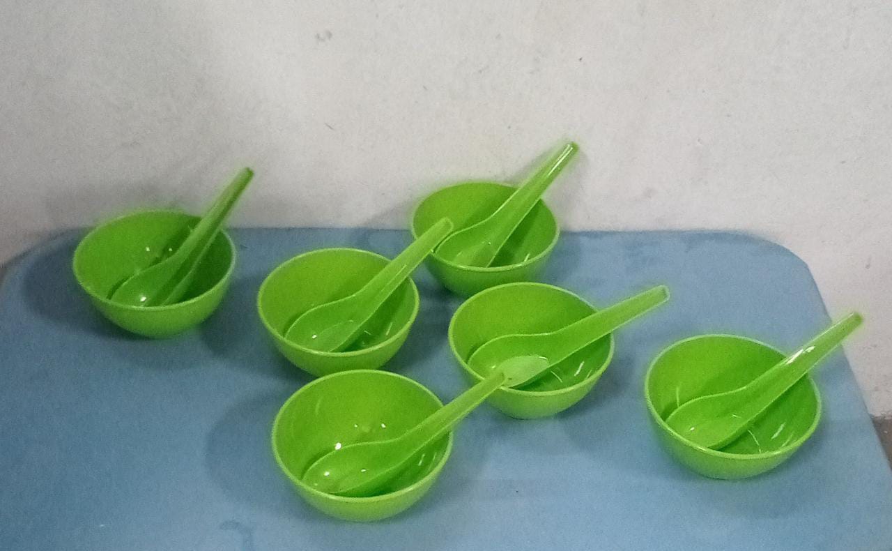 Soup Bowl Spoon Set Plastic For Kitchen & Home Use (6Pcs Set) - Discount Karo