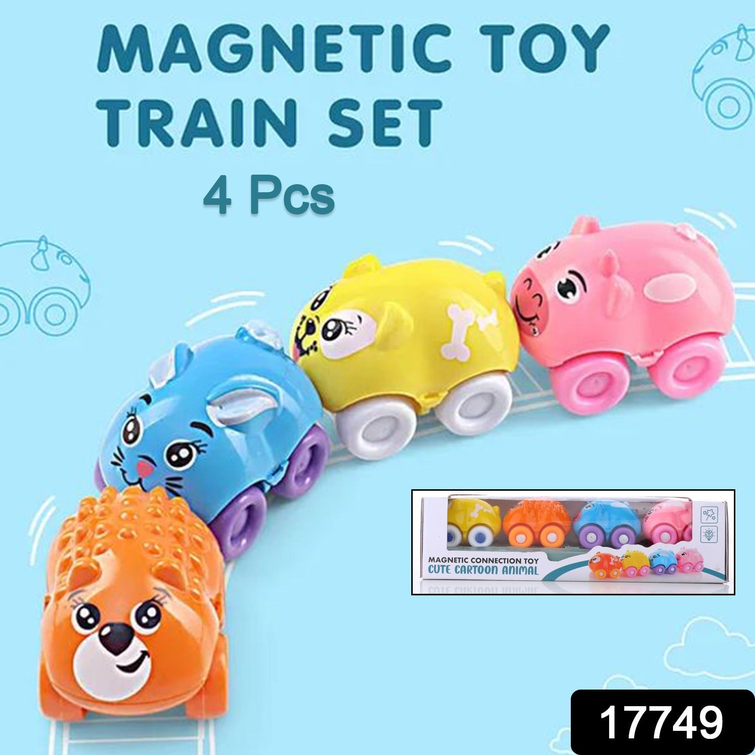 Magnetic Connection Toy, Cute Cartoon Animal, Colorful Magnetic Mini Cartoon Animal Car Intelligence Kids Toy Home Decor, Train Set (4 Pc Set) - Discount Karo