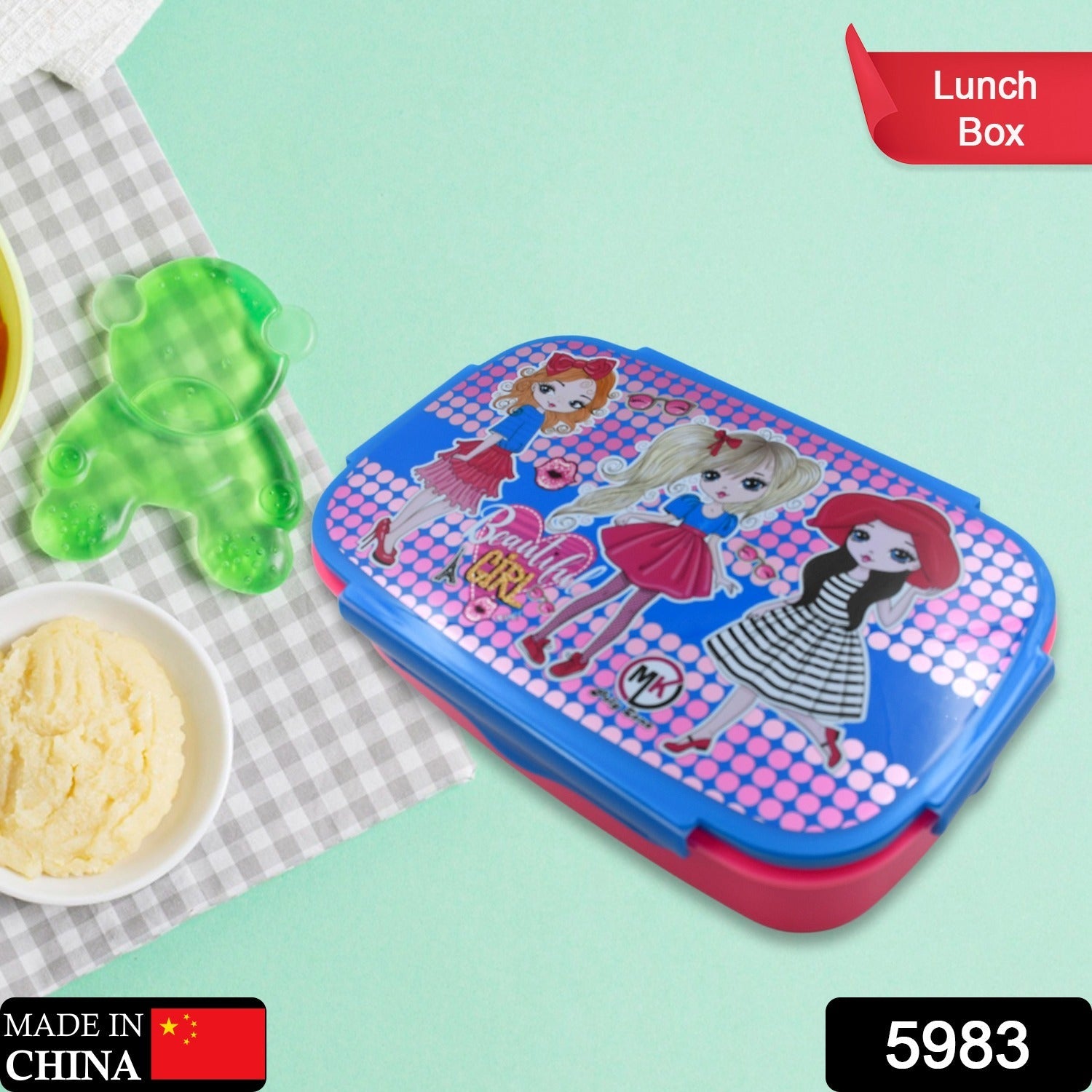 Cartoon Printed Plastic Lunch Box With Inside Small Box & Spoon for Kids, Air Tight Lunch Tiffin Box for Girls Boys, Food Container, Specially Designed for School Going Boys and Girls - Discount Karo