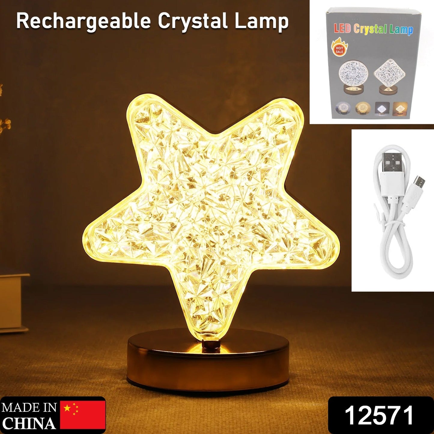 Star Shape Crystal Diamond Lamp Cordless Luxury Lamp with USB Rechargeable, 3-Way Dimmable & Touch Control Decorative Nightstand Lamp for Bedroom, Living Room, Party, Restaurant Decor (1 Pc ) - Discount Karo