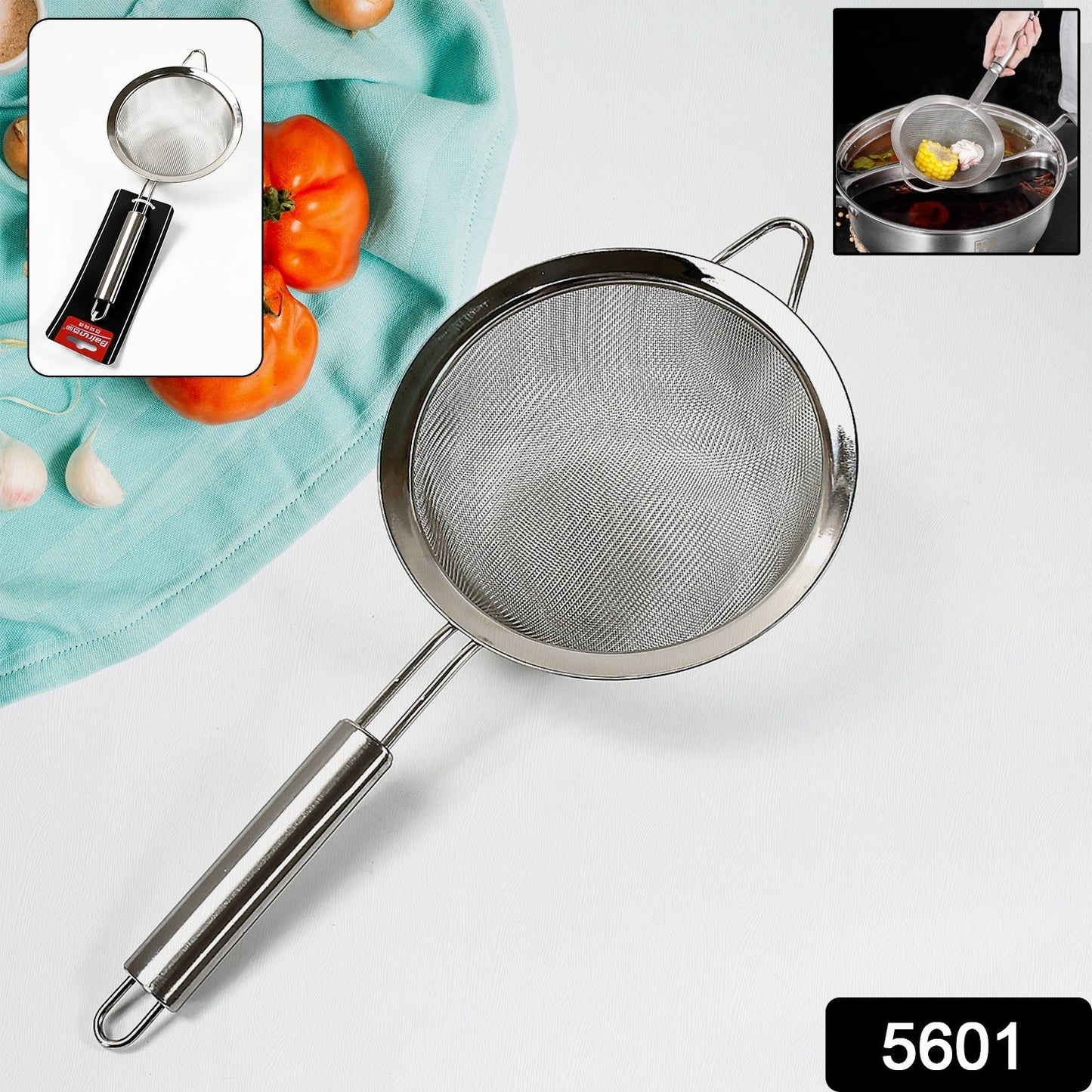 Mesh Sieve Quality Stainless Steel Fine Mesh Strainer with Sturdy Handle and Hook, Ideal for Tea Coffee, Rice, Powder, Fruit Etc Kitchen Food Kitchen Utensil - Discount Karo