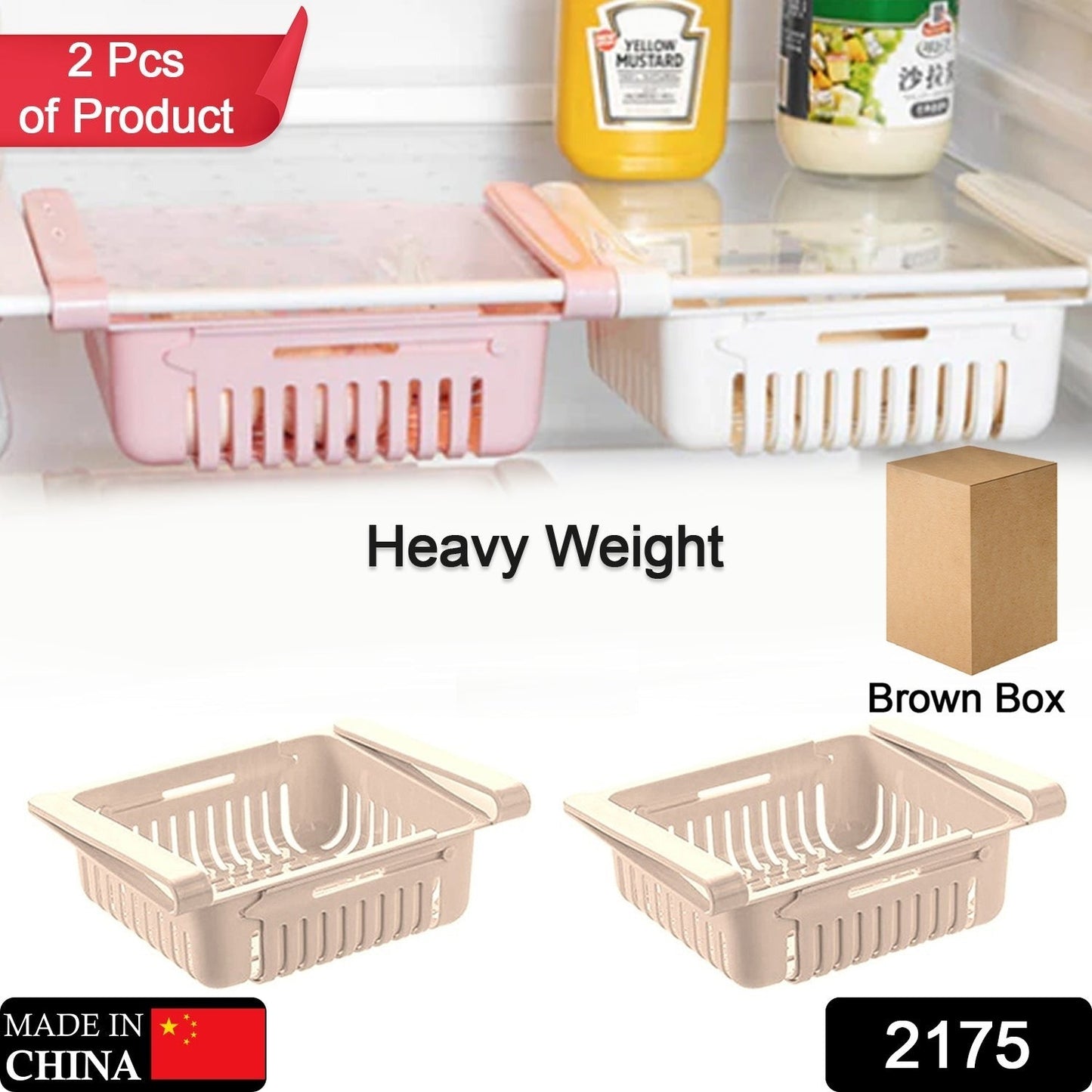 EXPANDABLE ADJUSTABLE MULTIPURPOSE FRIDGE STORAGE BASKET ( 2 pc ) - Discount Karo