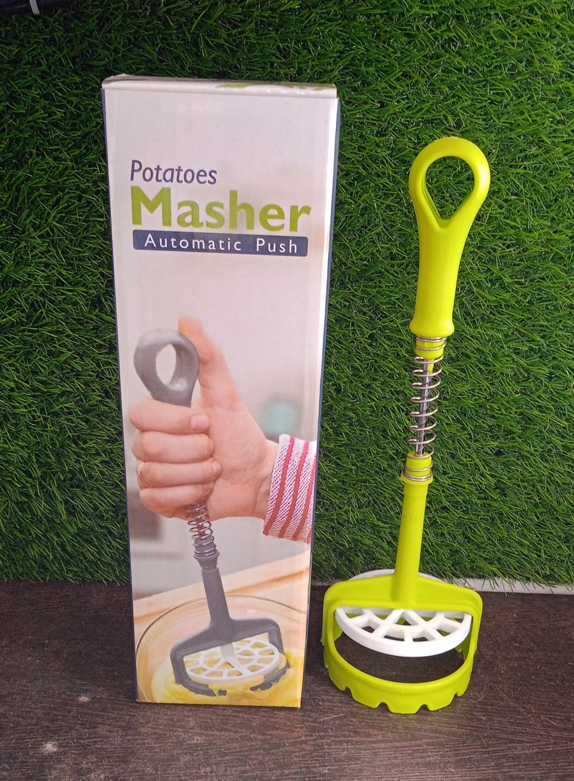 Multi Functional One-Handed Plastic Manual Mashed Potatoes Masher, Mash Sweet Potato Masher with Comfort Grip and Stainless-Steel Spring Design for Nonstick Pans (1 Pc) - Discount Karo