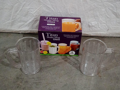 Stylish Juice Glass With Handle, Water Glass, Beer Glass, Milk Shake Glass, Multipurpose Glass Plastic Beer Mug, Unbreakable Beer Tasting Glasses, Clear Juice Glasses Suitable for Kids (2 pc) - Discount Karo