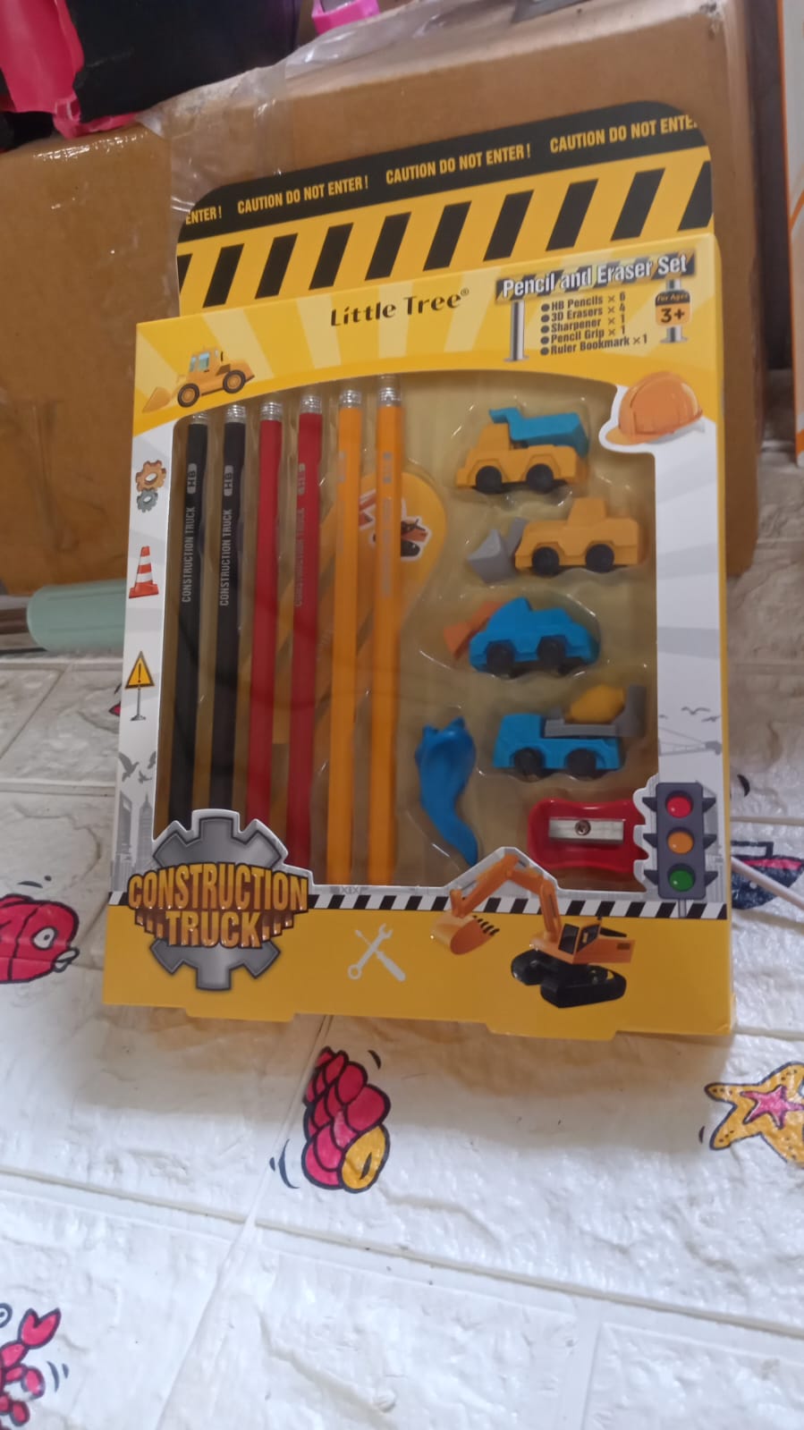 Pencil and Eraser Set, Construction Truck Theme Stationery Kit Includes 6 Pencils, 4 Erasers, 1 Sharpener, 1 Ruler Bookmark, 1 Pencil Cap Stationary For Birthday Gifts for Kids, Birthday Return Gifts (13 Pc set) - Discount Karo