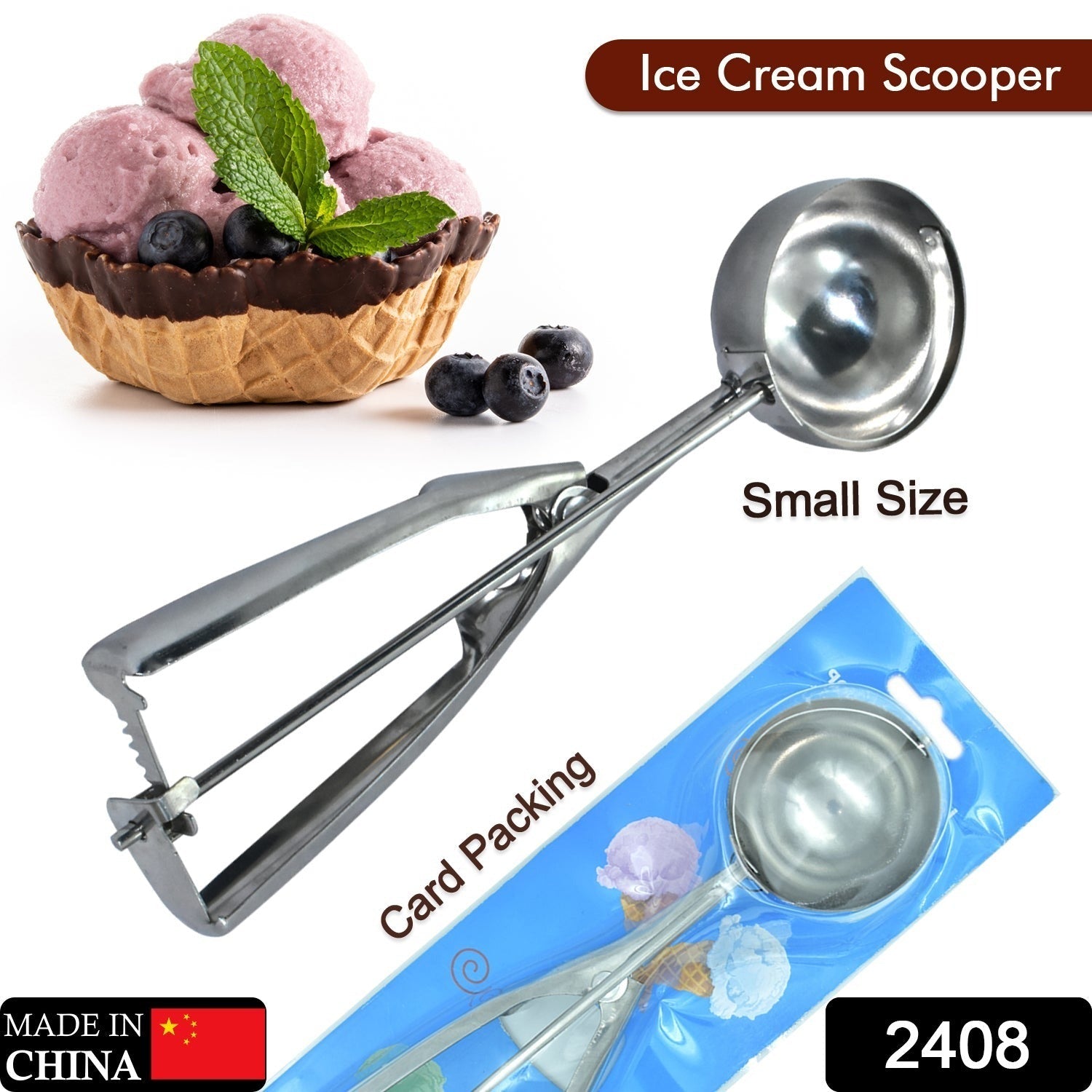 Ice Cream Serving Scoop | Stainless Steel Premium Quality Ice Cream Serving Spoon Scooper with Trigger Release ( Small ) - Discount Karo