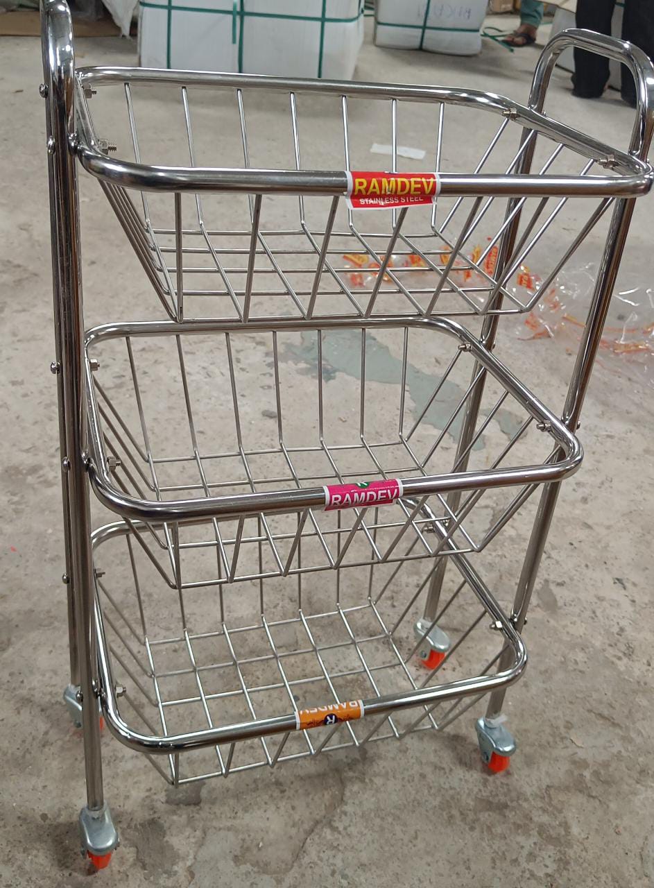 Multipurpose 3 Layer Stainless Steel Fruit & Vegetable 4 Stand Kitchen Trolley | Fruit Basket | Vegetable Basket | Onion Potato Rack For Kitchen | Vegetable Stand For Kitchen - Discount Karo