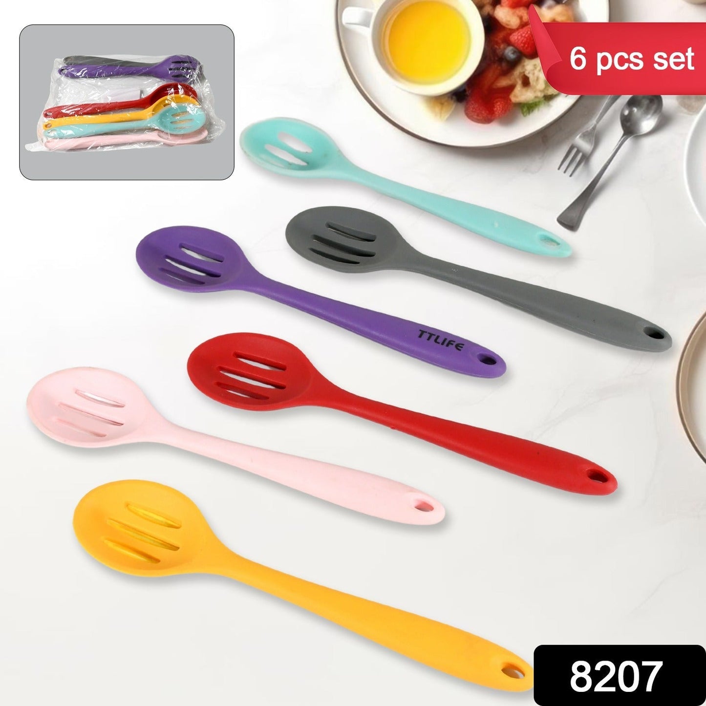 Multipurpose Silicone Spoon, Silicone Basting Spoon Non-Stick Kitchen Utensils Household Gadgets Heat-Resistant Non Stick Spoons Kitchen Cookware Items For Cooking and Baking (6 Pcs Set) - Discount Karo