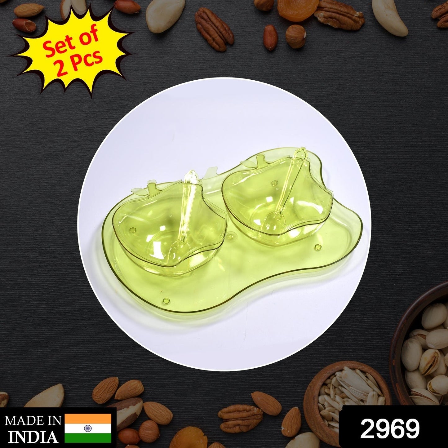 Apple Shape 2Piece Serving Set of Bowl with Spoon & Tray. Dinnerware Serving Snacks & Pickle - Discount Karo