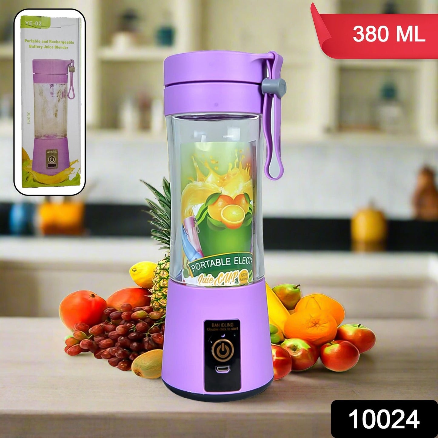 Portable Electric USB Juice Maker Juicer Bottle Blender, Grinder Mixer, 4 Blades Rechargeable Bottle (380 ML / Mix Color) - Discount Karo