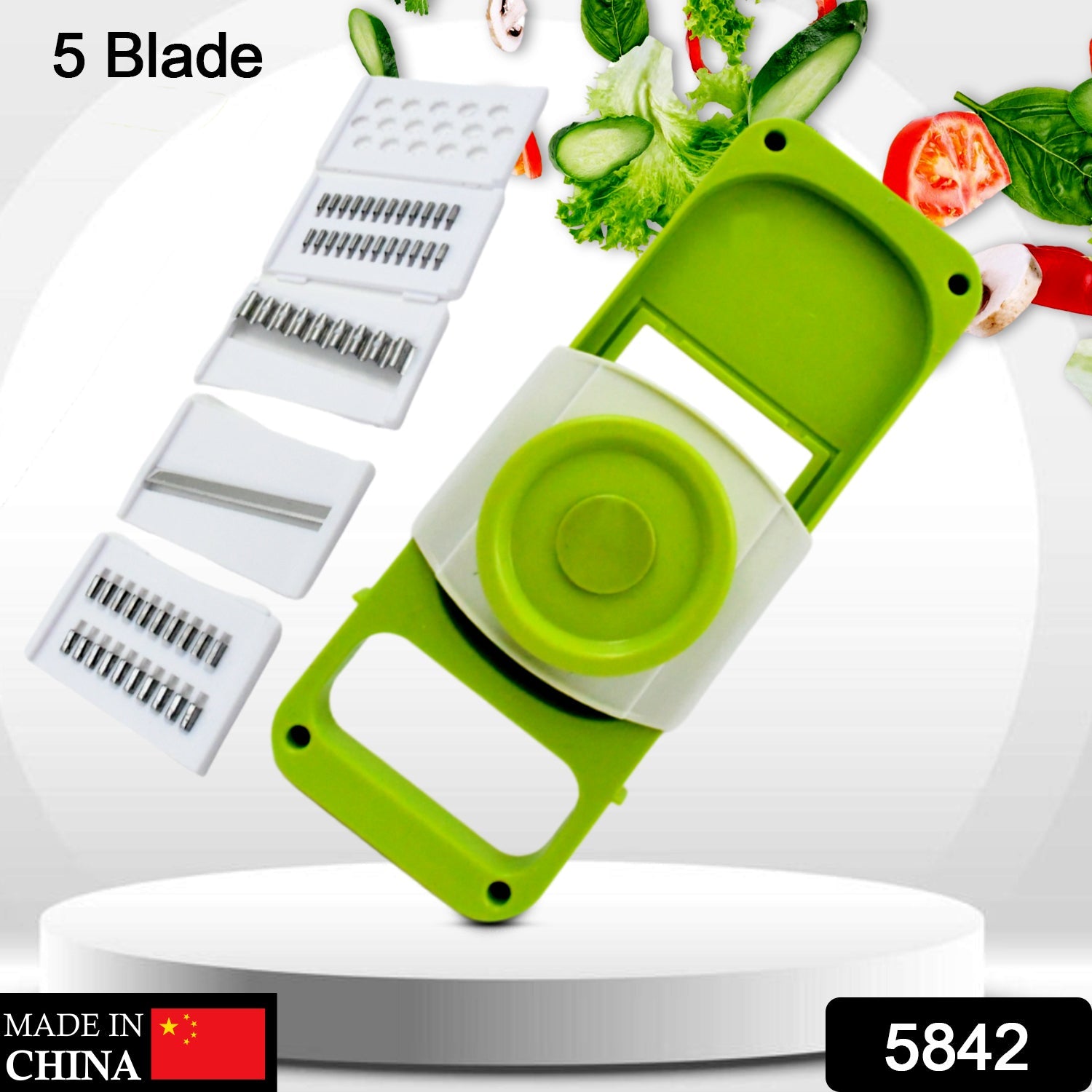 Slicer for Kitchen 5 in 1 Foldable Vegetable Slicer Blade Potato Cutter, Veggie Slicer, Onion Slicer, Julienne Grater with Protective Guards, Stainless Steel Blade - Discount Karo