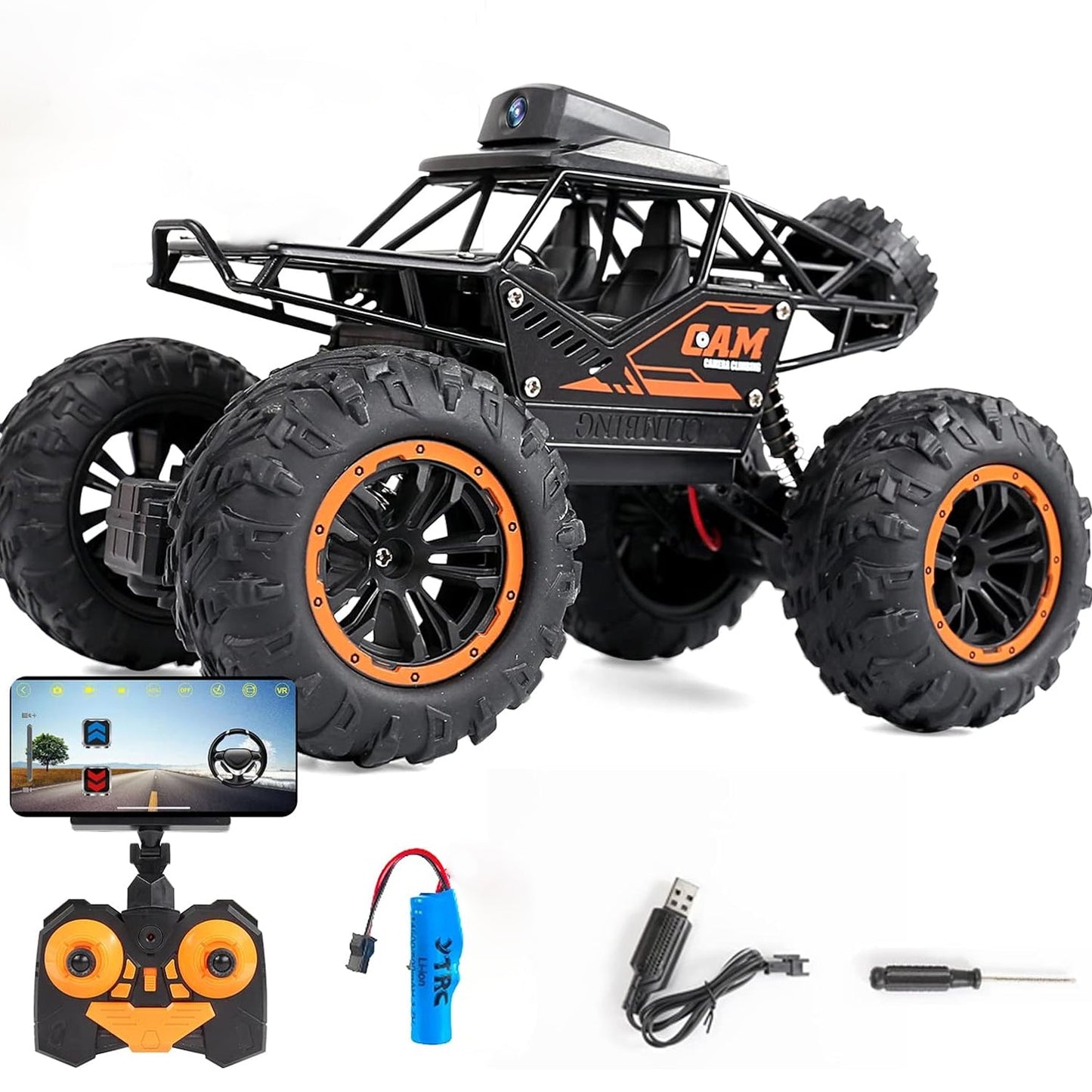 Remote Control Car with Camera Off-Road Remote Control Truck Monster Trucks for Boys 8-12 Birthday Gift For Kids Adults Gift For Boys And Girls HD Camera Rock Crawler Monster Truck Toy - Discount Karo