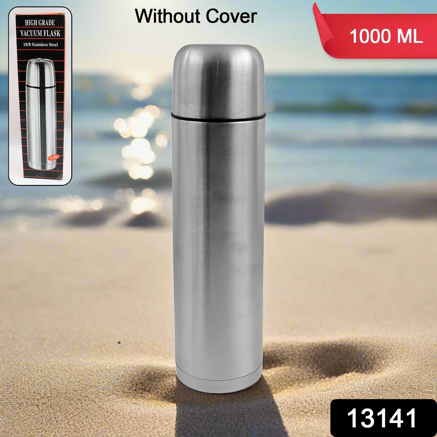 Vacuum Flask Without Cover, 18/8 Stainless Steel | Hot and Cold Water Bottle with Push-Down Lid | Double Walled Stainless Steel Bottle for Travel, Home, Office, School, Picnic (1000 ML / Without Cover) - Discount Karo